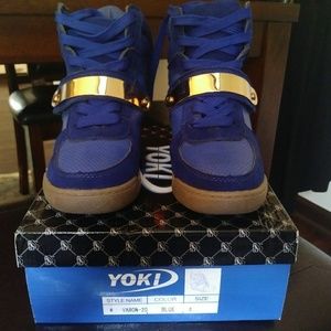 Blue lace up sneaker wedge